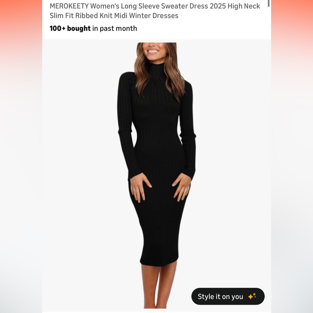 Amazon Merokeety Women's Black Long Sleeve Sweater Dress, ribbed, size XL